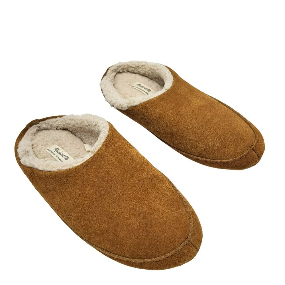 Madewell Suede Scuff Slipper Slides Tan Suede Leather Faux Fur Lined Women's 6